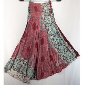 Coco Beach Handmade Bohemian Smocked Waist‎ Maxi Skirt Mandala Turquoise Red